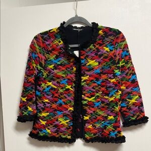 Michael Simon Rainbow Tulle Light Weight Knit Cardigan Sweater Top Small NWT